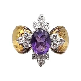 Amethyst Gold Over Sterling Silver Cocktail Ring Size 7.75 7.5 G