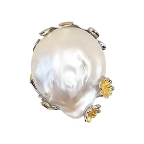 D'Joy Freshwater Pearl Sterling Silver Statement Ring Size 10 18.9 G