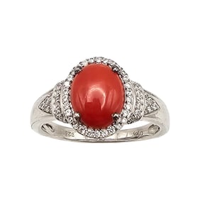 D'Joy Coral Clear Stone Sterling Silver Ring Size 9.25 4.6 G