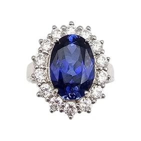 SSJ Sapphire Sterling Silver Cocktail Ring Size 8.25 6.7 G