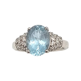 Y White Zircon Aquamarine Sterling Silver Cocktail Ring Size 6.75 3.6 G