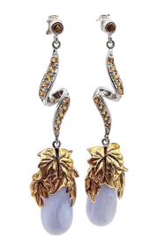 Ross Simons Banded Agate Sterling Silver Two-Tone Dangle Earrings 14.1 G