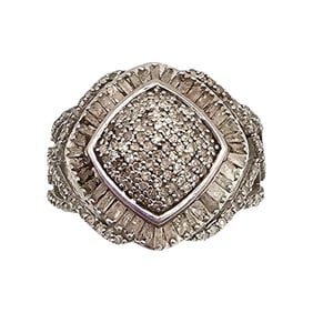 Signed Diamond Sterling Silver Cocktail Ring Size 5.75 6.3 G