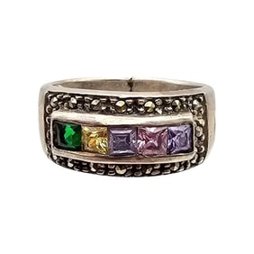S Marcasite Sterling Silver Ring Size 7.25 5 G