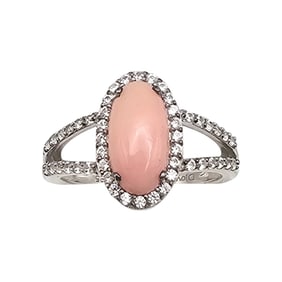 D'Joy Pink Opal White Zircon Sterling Silver Cocktail Ring Size 7.5 3.3 G