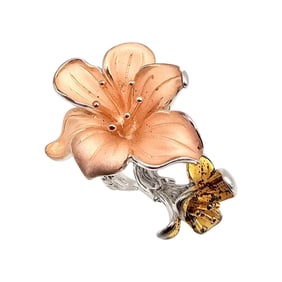 Ross Simons Sterling Silver Rose And Yellow Gold Flower Ring Size 5.75 15.3 G