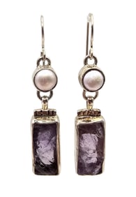 Shano Amethyst Pearl Sterling Silver Dangle Earrings 11.5 G