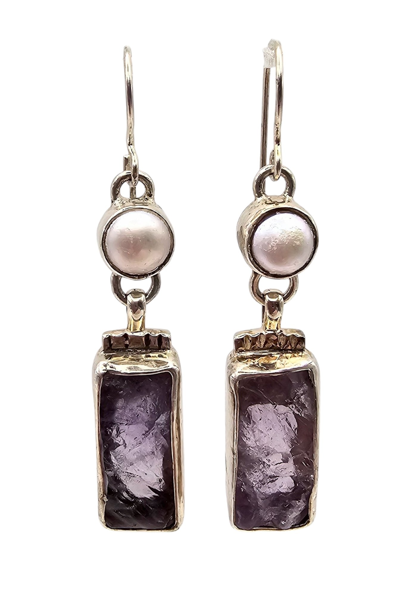 Shano Amethyst Pearl Sterling Silver Dangle Earrings 11.5 G (1 of 4)