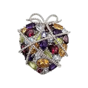 GP Multi Gemstone Sterling Silver Heart Ring Size 9.5 10 G