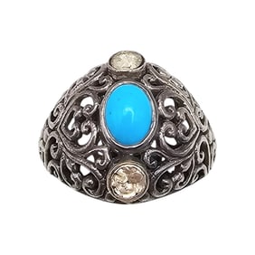 Diamond Turquoise Sterling Silver Ring Size 9.75 7.8 G