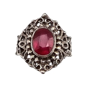 Ruby Sterling Silver Ring Size 7.5 6.7 G