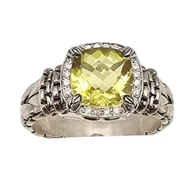 JAi John Hardy Cushion Cut Citrine Sterling Silver Cocktail Ring Size 7.75 6.1 G