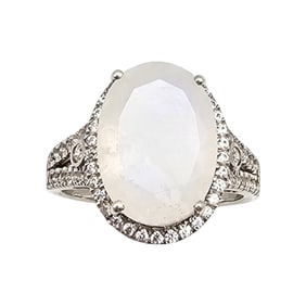 D'Joy Moonstone White Topaz Sterling Silver Cocktail Ring Size 10.5 6.5 G