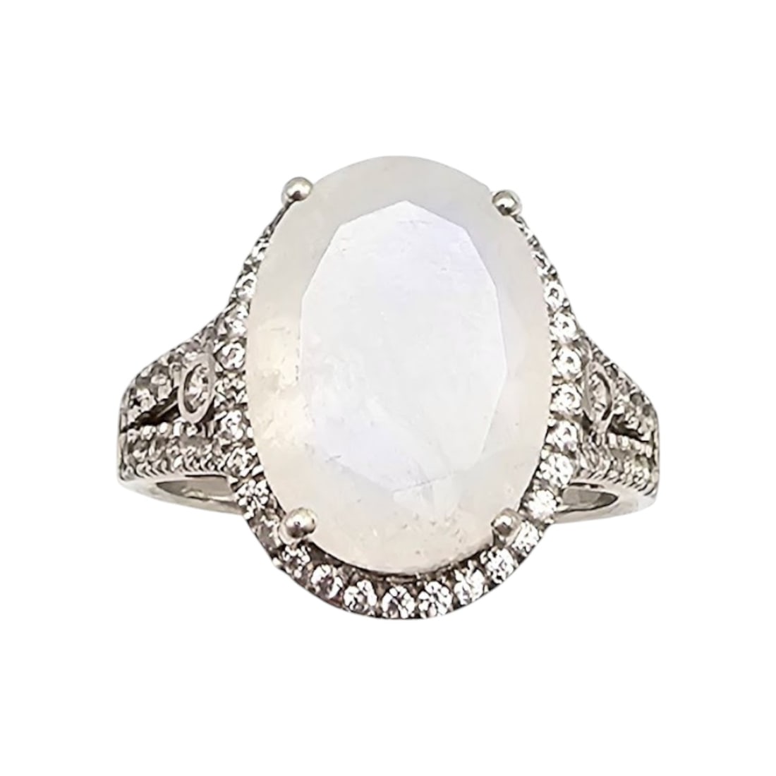 D'Joy Moonstone White Topaz Sterling Silver Cocktail Ring Size 10.5 6.5 G (1 of 4)