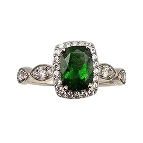 D'Joy Emerald White Zircon Sterling Silver Cocktail Ring Size 9.5 3 G