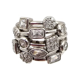 GCM Cubic Zirconia Sterling Silver Cocktail Ring Size 7 10 G