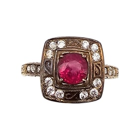 STS Ruby White Zircon Gold Over Sterling Silver Cocktail Ring Size 8.5 3.9 G