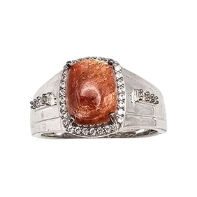 D'Joy Sunstone White Zircon Sterling Silver Cocktail Ring Size 10.25 7.2 G