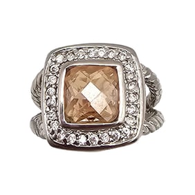 Cushion Cut Rhinestone Sterling Silver Cocktail Ring Size 5.75 5.5 G