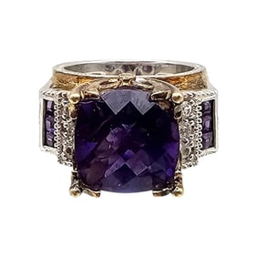 NH Cushion Cut Amethyst Sterling Silver Cocktail Ring Size 6.5 13.9 G