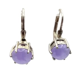 Purple Jade Sterling Silver Dangle Earrings 2.9 G