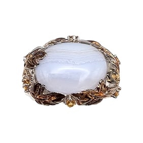Ross Simons Banded Agate Sterling Silver Two-Tone Ring Size 5.5 7.2 G