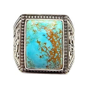 D'Joy Turquoise Southwestern Sterling Silver Thunderbird Kokopelli Ring Size 10.75 10.6 G