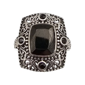 D'Joy Black Stone Sterling Silver Ring Size 7.75 5.6 G