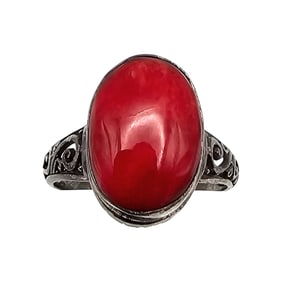 Coral Sterling Silver Ring Size 7 3.5 G