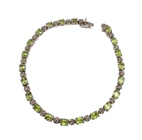 Diamond Peridot Sterling Silver Tennis Bracelet 14.3 G