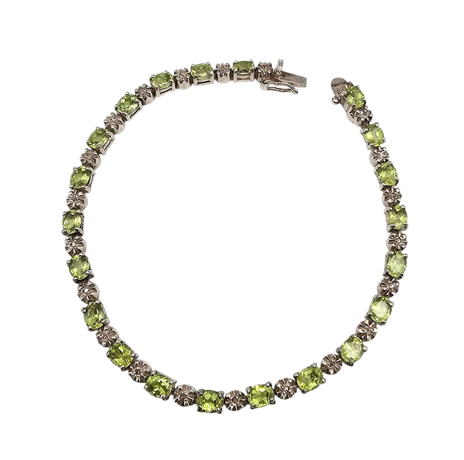 Diamond Peridot Sterling Silver Tennis Bracelet 14.3 G (1 of 4)