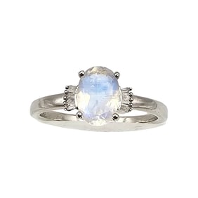 D'Joy Diamond Moonstone Sterling Silver Ring Size 8.5 2.6 G
