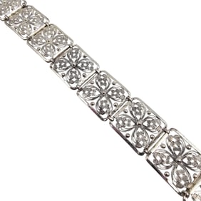 Alice Caviness Sterling Silver Filigree Floral Panel Bracelet 18.2 G