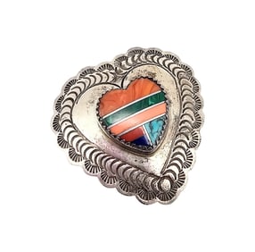 Navajo Spiny Oyster Turquoise Coral Lapis Malachite Sterling Silver Heart Button Cover 10.5 G