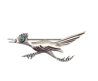 Vintage Turquoise Sterling Silver Roadrunner Brooch 2.8 G