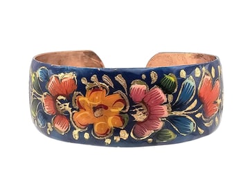 Hand Painted Enamel Over Copper Cuff Bracelet 36.3 G