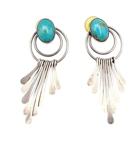 Quoc Trading Turquoise Sterling Silver Dangle Earrings 10.9 G