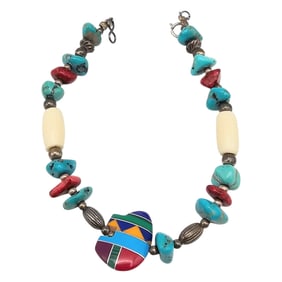 Zuni Multi Stone Sterling Silver Fetish Bear Bracelet 9.5 G