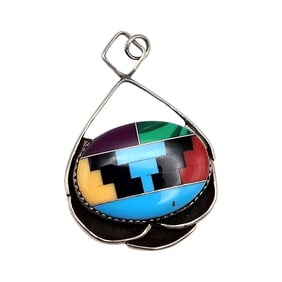 Vintage DOW Multi Gemstone Sterling Silver Pendant 6.7 G