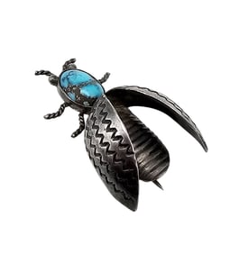 Turquoise Sterling Silver Beetle Bug Brooch 5.8 G