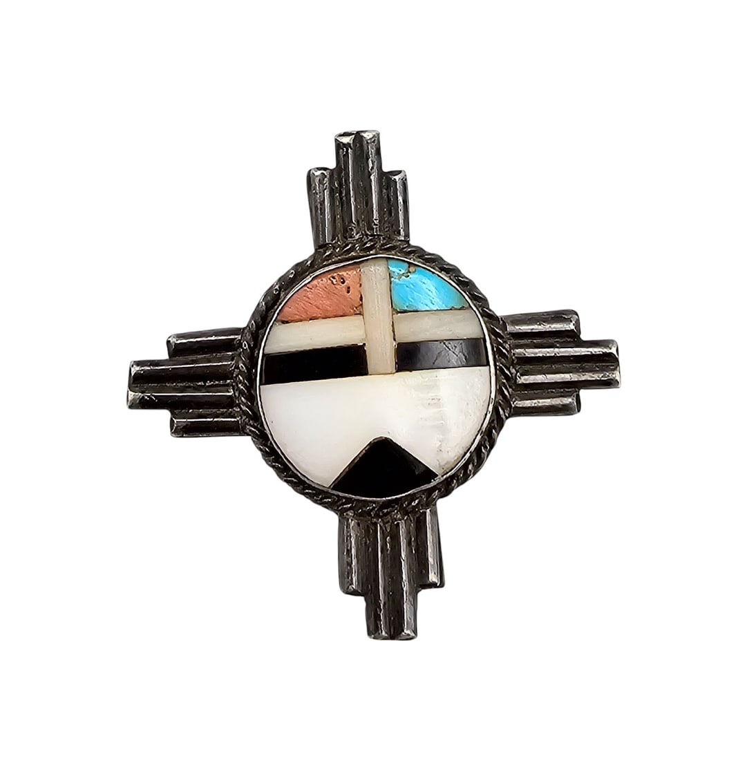 REX Native Coral Mother Of Pearl Turquoise Onyx Sterling Silver Brooch 5.4 G: REX Native Coral Mother Of Pearl Turquoise Onyx Sterling Silver Brooch 5.4 G
