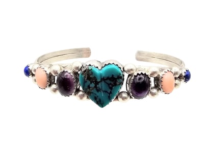 First American Traders Gallup Turquoise Mother Of Pearl Amethyst Lapis Sterling Silver Cuff Bracelet
