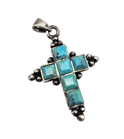 Southwestern Turquoise Sterling Silver Cross Pendant 4.7 G