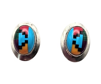 Southwestern Multi Stone Sterling Silver Earrings 5.1 G