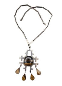 Arteen Plata PJ SL Tiger's Eye Sterling Silver Dangle Necklace 90 G