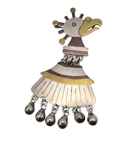 Vintage 1950's Los Castillo Chato Design Metales Casados Mexico Sterling Silver Atomic Bird Brooch