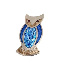 Jeronimo Fuentes Mexico Enamel Sterling Silver Owl Brooch 4.8 G