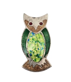 Jeronimo Fuentes Mexico Enamel Sterling Silver Owl Brooch 4.9 G