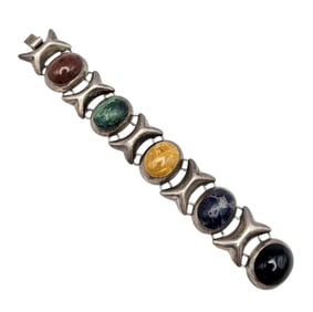 Mexico Taxco TC-138 Multi Stone Sterling Silver Bracelet 63.2 G