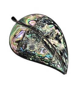 TBM? Mexico Abalone Sterling Silver Leaf Brooch 11.1 G